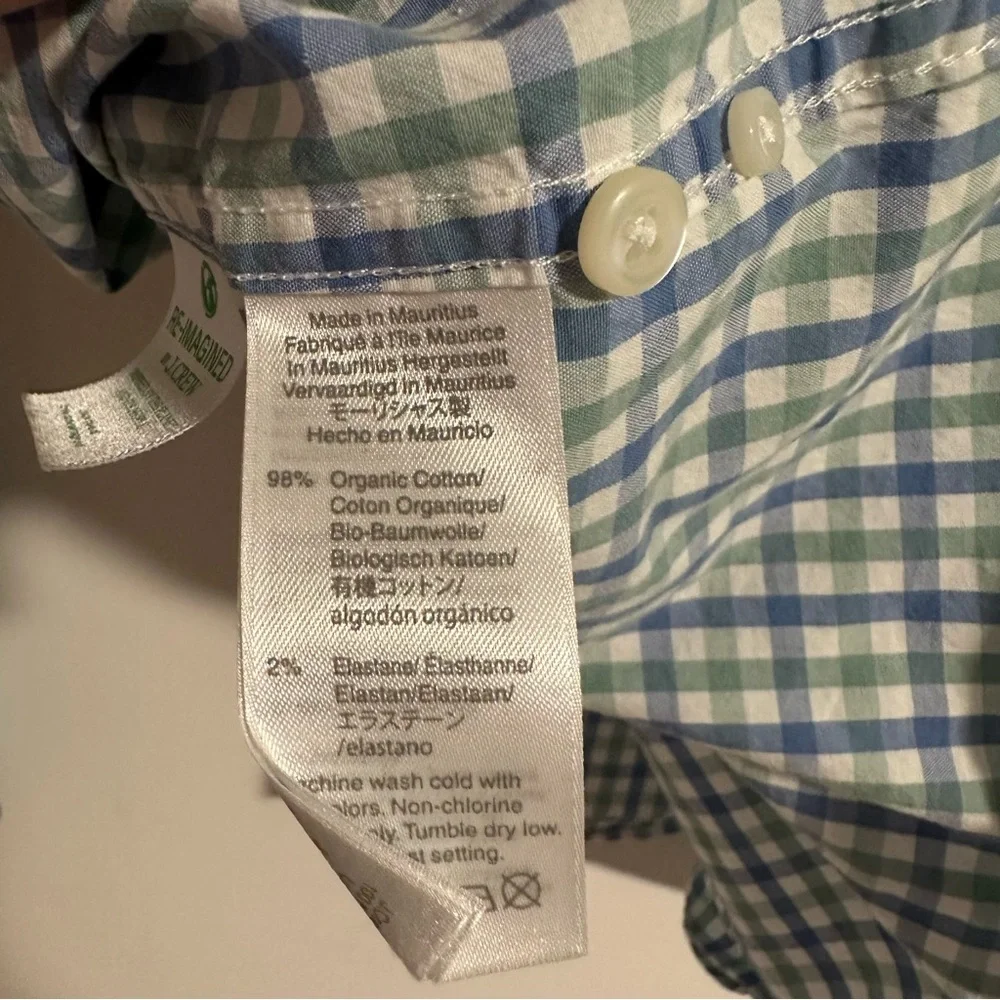 J. Crew Slim Untucked Shirt M Blue Green Check Organic Cotton Stretch